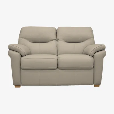 Furniture Village G Plan - Seattle 2 Seater Leather Sofa with Wooden Feet - Oxford Mushroom