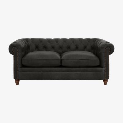 Furniture Village Alexander and James - Chesterfield Collection Ralph 2 Seater Leather Sofa - Saxon with Studs - Dark Feet