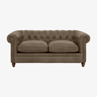 Furniture Village Alexander and James - Chesterfield Collection Ralph 2 Seater Leather Sofa - Case Taupe with Studs - Dark Feet