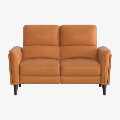 Furniture Village Compact Collection Klein 2 Seater NC Leather Power Recliner Sofa with Telescopic Headrests - NC Honey Yellow