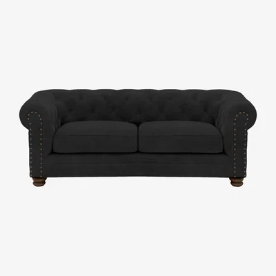 Furniture Village Alexander and James - Chesterfield Collection Hugo 2 Seater Fabric Sofa - Chocolate with Studs - Dark Feet