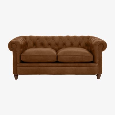 Furniture Village Alexander and James - Chesterfield Collection Ralph 2 Seater Leather Sofa - Satchel Latte with Studs - Dark Feet