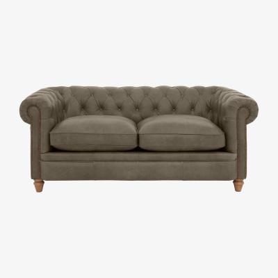 Furniture Village Alexander and James - Chesterfield Collection Ralph 2 Seater Leather Sofa - Bluster with Studs - Oak Feet