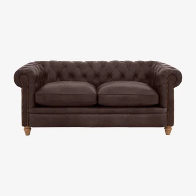 Furniture Village Alexander and James - Chesterfield Collection Ralph 2 Seater Leather Sofa - Satchel Nutmeg with Studs - Oak Feet