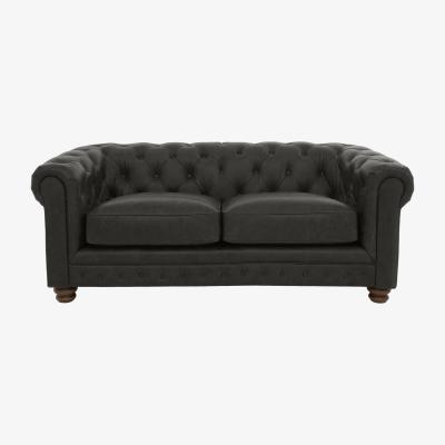 Furniture Village Alexander and James - Chesterfield Collection Hugo 2 Seater Leather Sofa - Saxon - Dark Feet