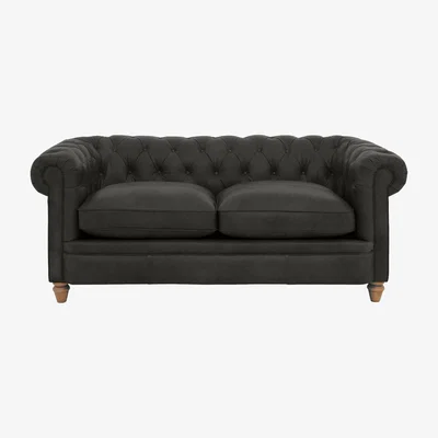 Furniture Village Alexander and James - Chesterfield Collection Ralph 2 Seater Leather Sofa - Saxon - Oak Feet