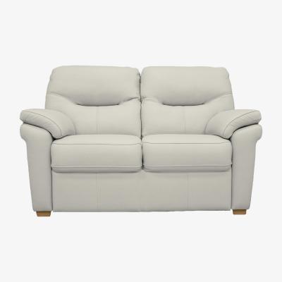 Furniture Village G Plan - Seattle 2 Seater Leather Sofa with Wooden Feet - Light Grey