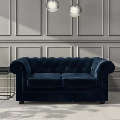 Furniture123 Chesterfield Sofa in Navy Blue Velvet - Seats 2 - Bronte