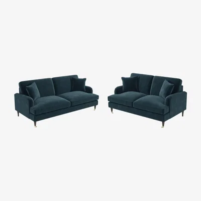 Furniture123 Sofa Set in Petrol Blue Velvet 3 & 2 Seater - Payton