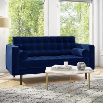Furniture123 Navy Blue Velvet 2 Seater Sofa - Elba