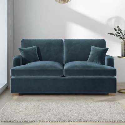 Furniture123 Petrol Blue Velvet 2 Seater Sofa Bed - Payton