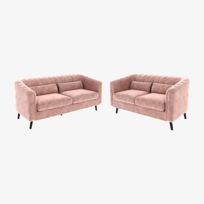 Furniture123 Pink Velvet 3 Seater Sofa & 2 Seater Sofa Set - Lotti