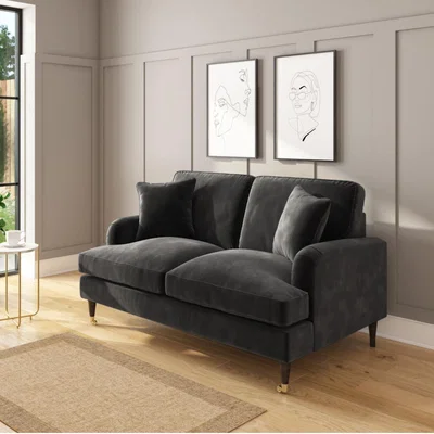 Furniture123 Charcoal Grey Velvet 2 Seater Sofa - Payton