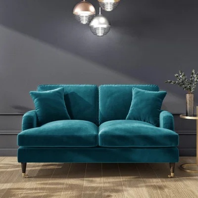 Furniture123 Teal Blue Velvet 2 Seater Sofa - Payton