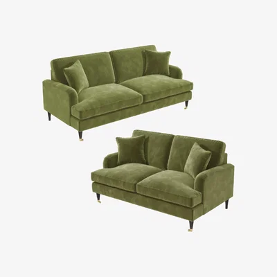 Furniture123 Olive Green Velvet 3 Seater & 2 seater Sofa Set - Payton