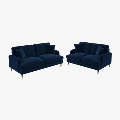 Furniture123 Sofa Set in Dark Navy Blue 3 & 2 Seater - Payton