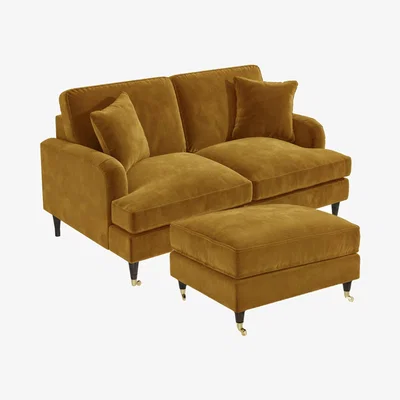 Furniture123 Mustard Velvet 2 Seater Sofa and Footstool Set - Payton