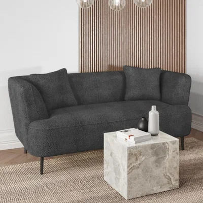 Furniture123 Grey 2 Seater Sofa in Teddy Bear Fabric - Cushions Included