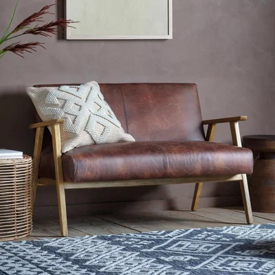 Furniture123 Neyland 2 Seater Sofa Vintage Brown Leather - Caspian House