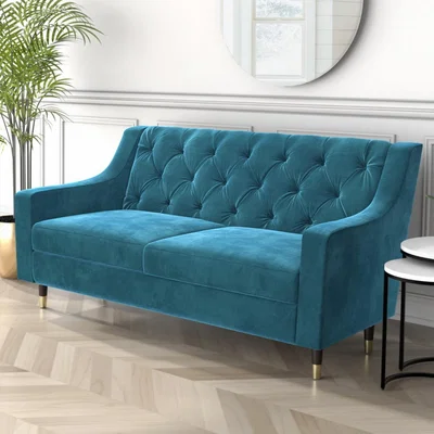 Furniture123 Buttoned Velvet 2 Seater Sofa in Teal - Cole
