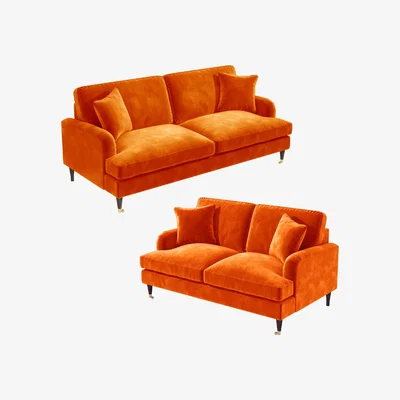 Furniture123 Orange Velvet 3 Seater and 2 Seater Sofa Set - Payton