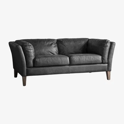 Furniture123 Gallery Enfield 2 Seater Black Leather Sofa