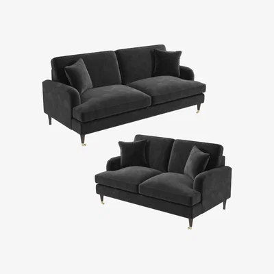 Furniture123 Charcoal Velvet 3 Seater & 2 Seater Sofa Set - Payton