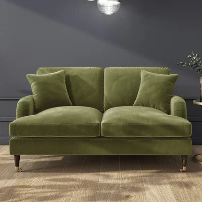 Furniture123 Olive Green Velvet 2 Seater Sofa - Payton