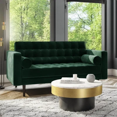 Furniture123 Green Velvet 2 Seater Sofa - Elba