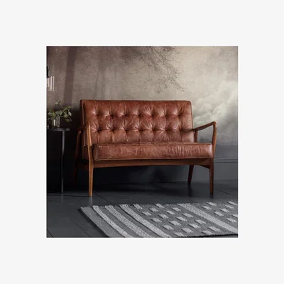 Furniture123 Humber Brown 2 Seater Leather Sofa with Tufted Detailing - Caspian House