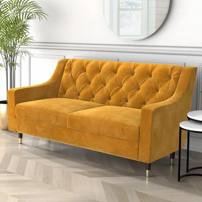 Furniture123 Buttoned Velvet 2 Seater Sofa in Mustard - Cole