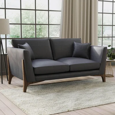 Furniture123 Grey Real Leather 2 Seater Sofa - Adley
