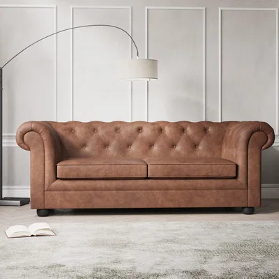 Furniture123 Faux Leather 2 Seater Chesterfield Sofa in Tan - Bronte