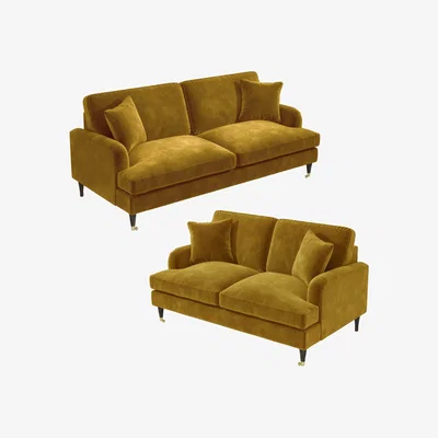 Furniture123 Mustard Velvet 3 Seater and 2 Seater Sofa Set - Payton