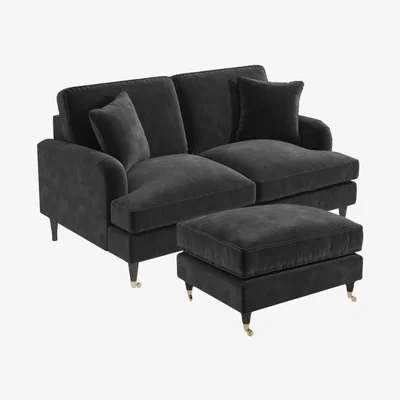Furniture123 Charcoal Grey Velvet 2 Seater Sofa and Footstool Set - Payton
