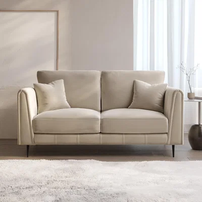 Furniture123 Beige Velvet 2 Seater Sofa - Tahlia