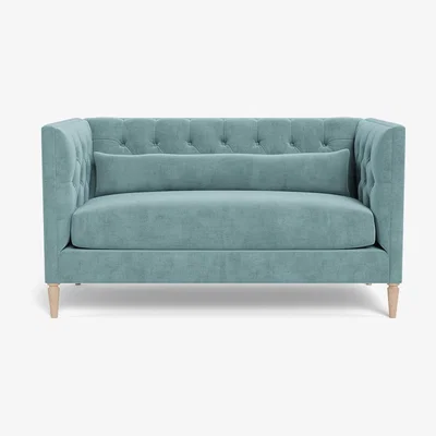 Heal's Heal's Balmoral 2 Seater Sofa Smart Luxe Velvet Mineral Blue Natural Feet