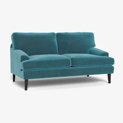 Heal's Heal's Stanton 2 Seater Sofa Smart Luxe Velvet Airforce Blue Black Feet