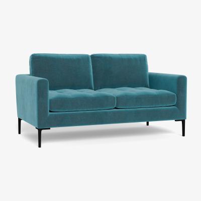 Heal's Heal's Eton 2 Seater Sofa Smart Luxe Velvet Airforce Blue Black Feet