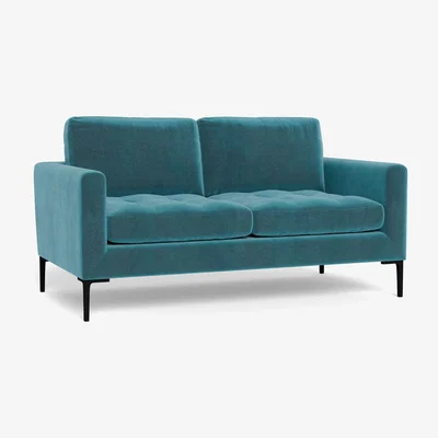 Heal's Heal's Eton 2 Seater Sofa Smart Luxe Velvet Airforce Blue Black Feet