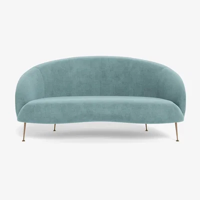 Heal's Heal's Bloomsbury 2 Seater Sofa Smart Luxe Velvet Mineral Blue Brass Feet
