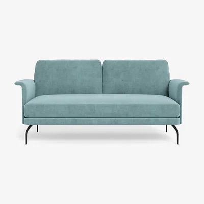 Heal's Heal's Iver 2 Seater Sofa Smart Luxe Velvet Mineral Blue Black Feet