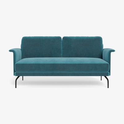 Heal's Heal's Iver 2 Seater Sofa Smart Luxe Velvet Airforce Blue Black Feet