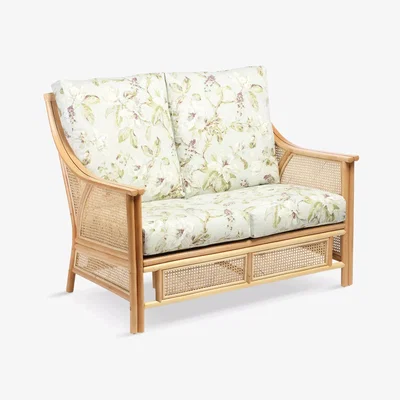 John Lewis Desser Chester Lily Rattan 2-Seater Sofa, Floral Green/Natural