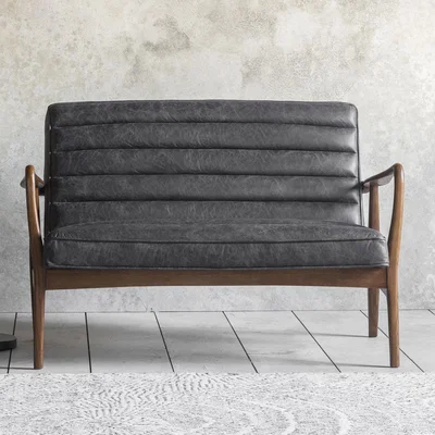 Knees Dodson Leather 2 Seater Sofa - Black