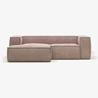 Kave Home Blok 2 seater sofa with left side chaise longue in pink corduroy, 240 cm FR