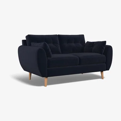 La Redoute Ada Buttoned Velvet 2 Seater Sofa with Light Wood Legs