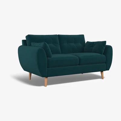 La Redoute Ada Buttoned Velvet 2 Seater Sofa with Light Wood Legs
