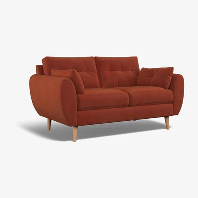 La Redoute Ada Buttoned Velvet 2 Seater Sofa with Light Wood Legs