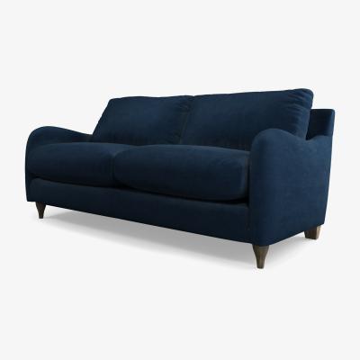 Made.com Sofia 2 Seater Sofa, Navy Blue Recycled Velvet with Light Wood Legs